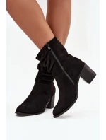Dámské kotníkové boty s řasením na sloupkovém podpatku S.Barski – černé Dámské kotníkové boty s řasením na sloupkovém podpatku S.Barski – černé