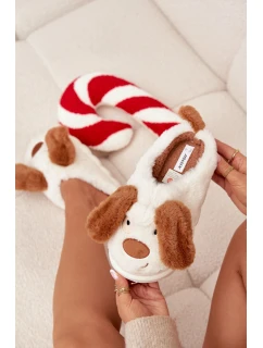 Dámské huňaté pantofle s motivem pejska – hnědé Faylen