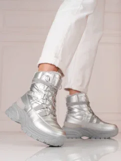 Výborné šedo-stříbrné dámské  sněhule bez podpatku