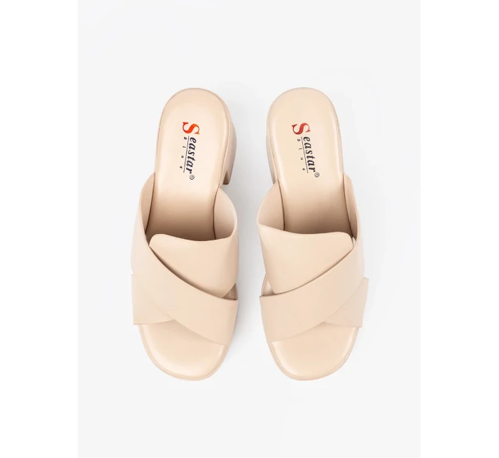 Originální dámské hnědé  nazouváky na širokém podpatku