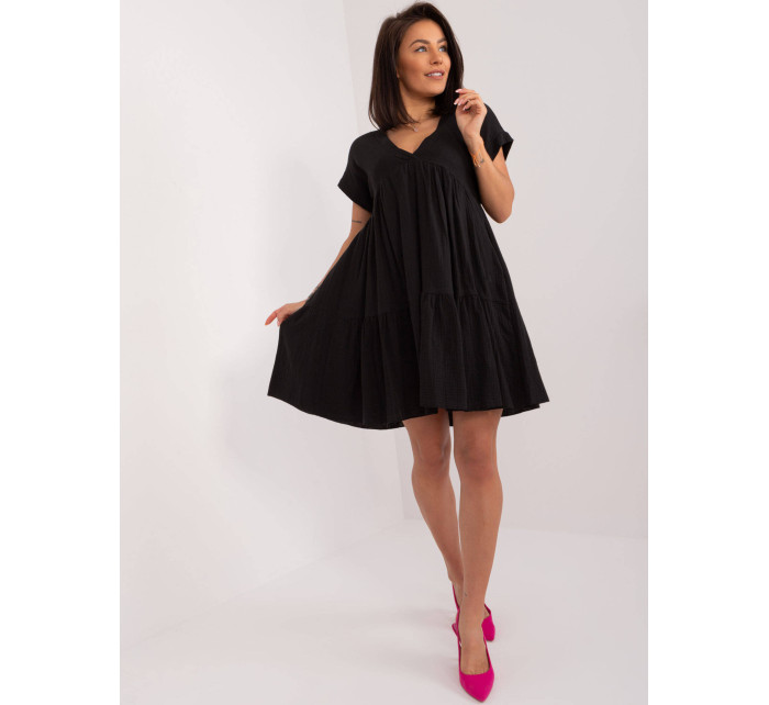Černé rozšířené bavlněné šaty (6873)