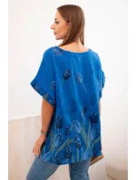 Dámská bavlněná košile s květinovým vzorem chrpově modrá Dámská bavlněná košile s květinovým vzorem chrpově modrá