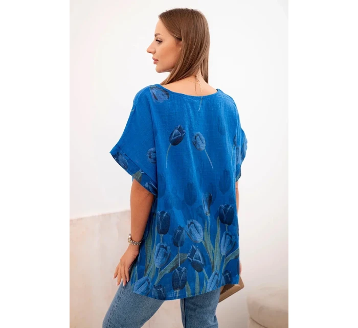 Dámská bavlněná košile s květinovým vzorem chrpově modrá Dámská bavlněná košile s květinovým vzorem chrpově modrá