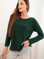 Dámský svetr z viskózy s dlouhým rukávem a kulatým výstřihem tmavě zelený