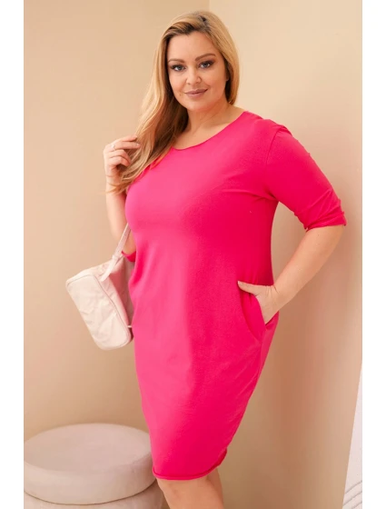 Dámská sukýnka Plus Size z bavlny s model 21924483 střihem a rukávem 3/4 fuchsie - K-Fashion