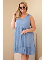 Dámské šaty Plus Size viskózové s krajkou bez rukávů džínové