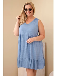 Dámské šaty Plus Size viskózové s krajkou bez rukávů džínové