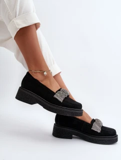 model 21652546 Dámské semišové mokasíny s ozdobným páskem Černé - Zazoo