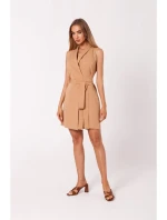 M747 Blejzrové šaty se zavazováním v pase - karamelové