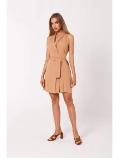 M747 Blejzrové šaty se zavazováním v pase - karamelové