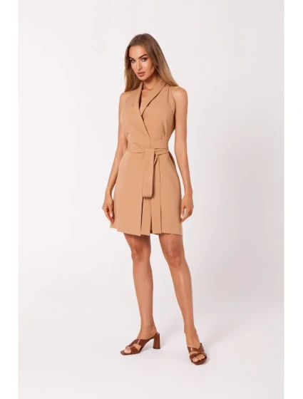 M747 Blejzrové šaty se zavazováním v pase - karamelové