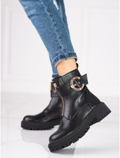 Výborné dámské  kotníčkové boty černé na plochém podpatku
