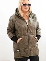 Dámská zimní bunda Plus Size prošívaná s kapucí khaki
