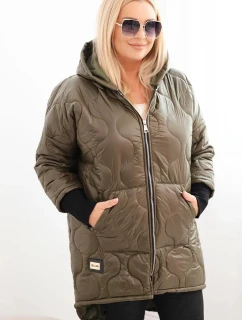 Dámská bunda Plus Size prošívaná s kapucí khaki