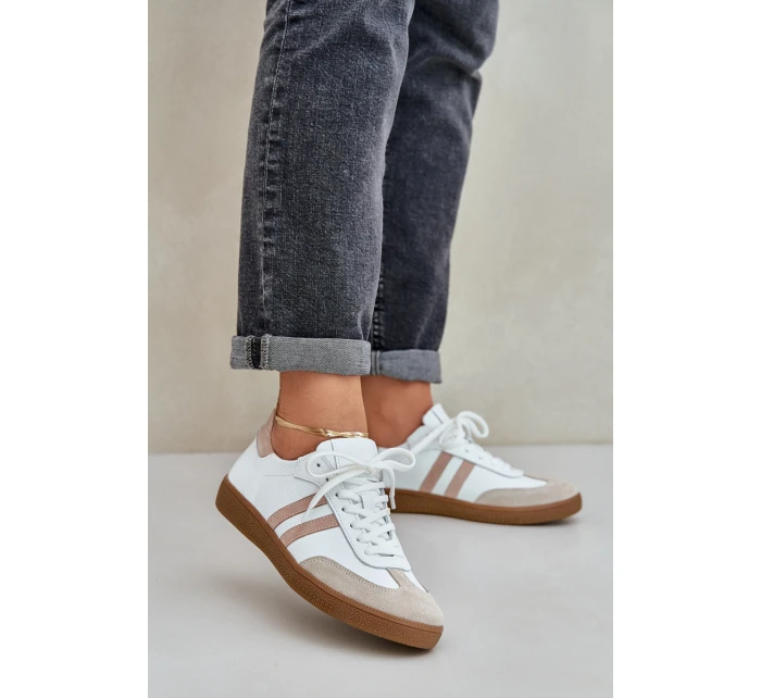 model 21684277 Kožené Nízké Sneakersy Dámské Béžové - Zazoo