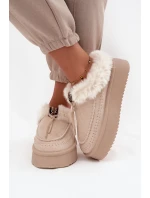 Dámské zimní boty s kožíškem na platformě béžové model 21714853 - Boto Dámské zimní boty s kožíškem na platformě béžové model 21714853 - Boto