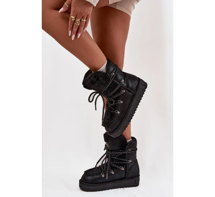 Dámské sněhule D.Franklin na platformě s kožešinou – černé