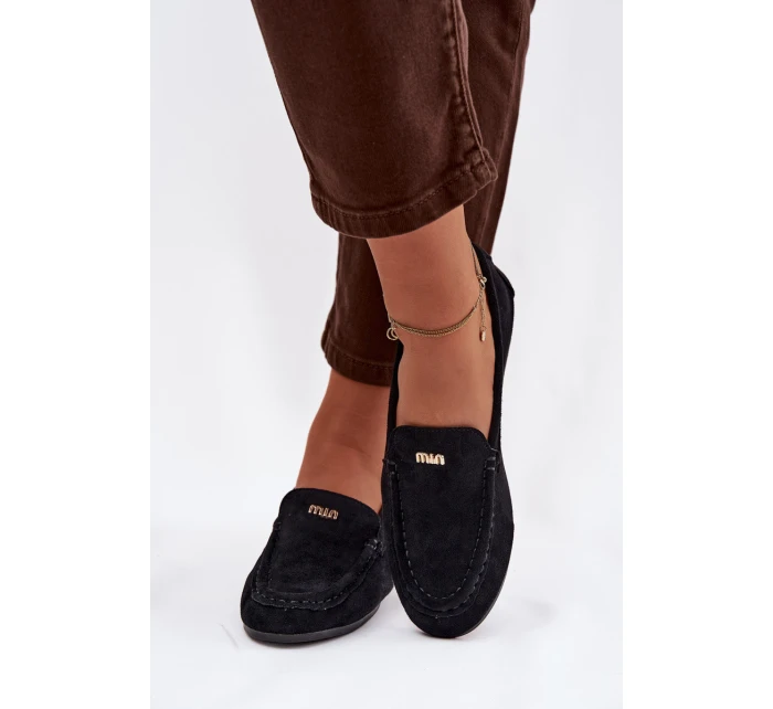 Dámské mokasíny s malým zlatým detailem – černé Sarivelle