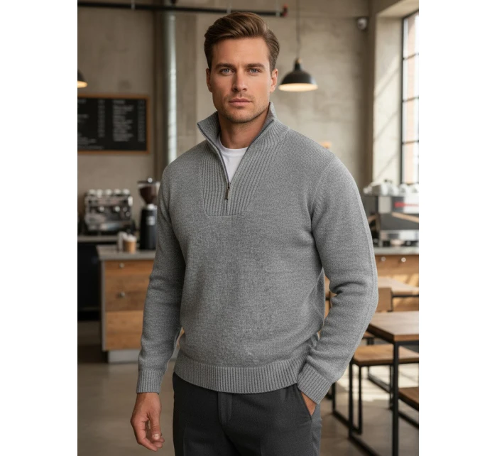 Pánský svetr se stojáčkem světle šedý Dstreet model 21995581 - FashionStreet