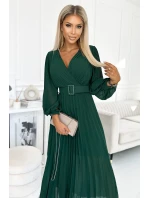 KLARA  zelené dámské šaty s výstřihem a opaskem model 21729070 - numoco basic
