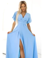 dlouhé šaty s rozparkem na rukávy a výstřihem model 20959370 - numoco dlouhé šaty s rozparkem na rukávy a výstřihem model 20959370 - numoco