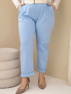 Dámské bavlněné kalhoty Plus Size s páskem modré