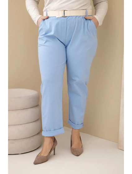 Dámské bavlněné kalhoty Plus Size s páskem modré