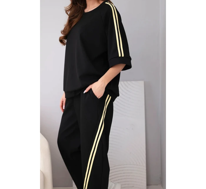 Dámský máslový komplet z viskózy mikina a kalhoty s lampasy černý Dámský máslový komplet z viskózy mikina a kalhoty s lampasy černý