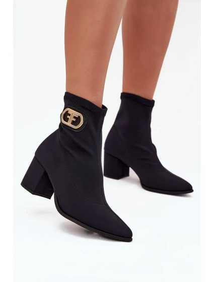 Dámské Botky Na Podpatku Se Zlatým Detalem model 21703508 Černé - Zazoo