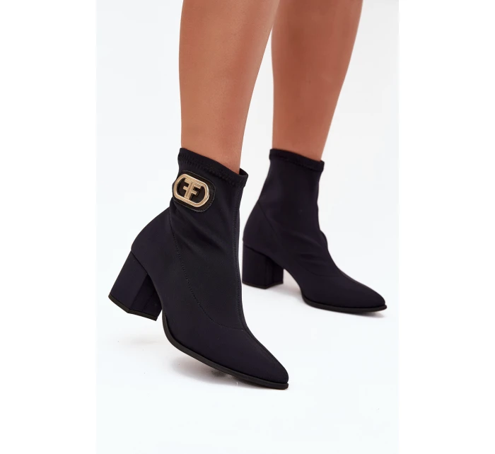 Dámské Botky Na Podpatku Se Zlatým Detalem model 21703508 Černé - Zazoo