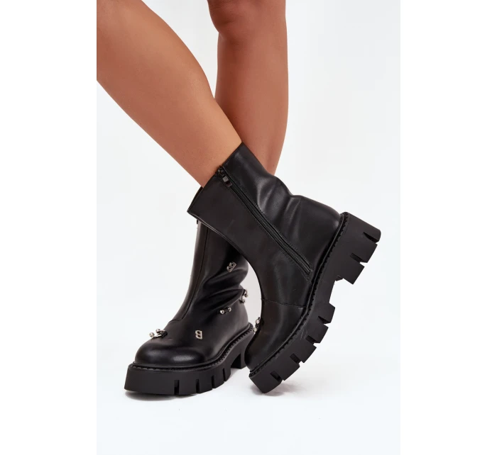 Zateplené dámské boty na zip s ozdobami černé model 21706565 - Boto Zateplené dámské boty na zip s ozdobami černé model 21706565 - Boto