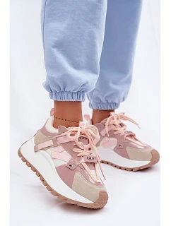 Tenisky na platformě z přírodního semiše model 22095134 růžové - Goe