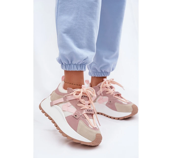 Tenisky na platformě z přírodního semiše model 22095134 růžové - Goe