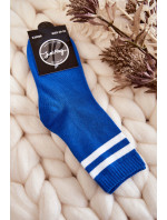 Mládež Bavlněné Sportovní Ponožky S Pruhy Modre