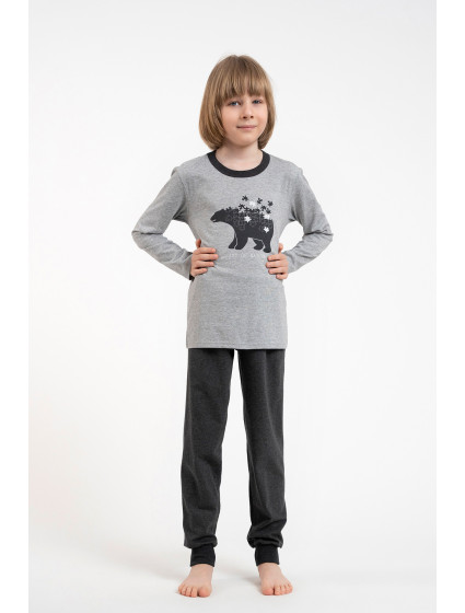 Chlapecké pyžamo Morten, dlouhý rukáv, dlouhé kalhoty - melange/tmavá melanž