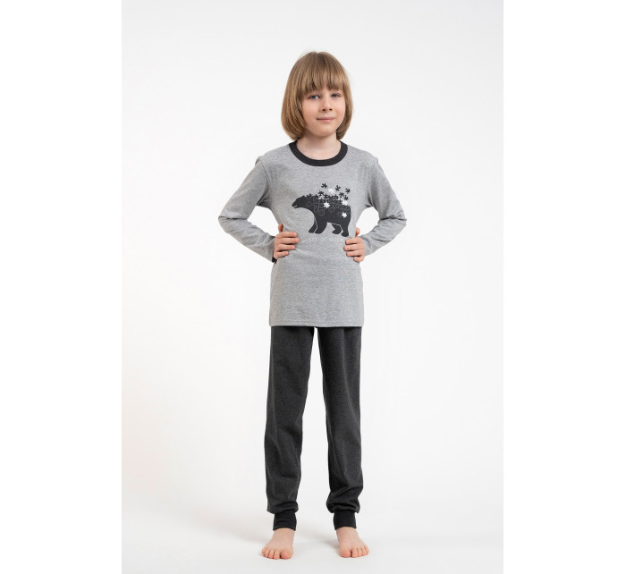 Chlapecké pyžamo Morten, dlouhý rukáv, dlouhé kalhoty - melange/tmavá melanž
