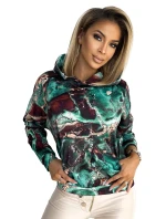 Dámská mikina s tyrkysovo-hnědým mramorovým vzorem a s kapucí 390-2 Dámská mikina s tyrkysovo-hnědým mramorovým vzorem a s kapucí 390-2