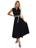 model 21212554 Elegantní midi košilka se zlatými knoflíky a páskem ČERNÁ - numoco basic