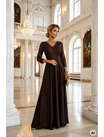 309-14 AMBER elegantní dlouhé krajkové šaty s výstřihem - čokoládové 309-14 AMBER elegantní dlouhé krajkové šaty s výstřihem - čokoládové