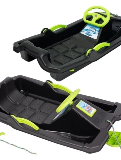 PLASTOVÉ SLEVY S BRZDOU A ŘÍDICÍM PRVKEM ADAŚ 84x43x25CM ČERNÁ SE ZELENOU BARVOU