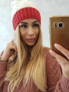 Fleecová čepice Bibiana K264 burgundy+ecru