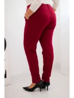 Dámské bavlněné kalhoty Plus Size s elastickým pasem bordové Dámské bavlněné kalhoty Plus Size s elastickým pasem bordové