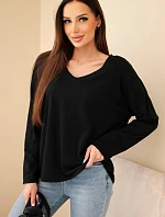 Dámská bavlněná blůza s výstřihem do V a dlouhým rukávem černá