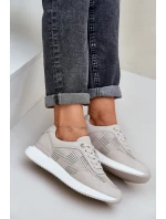 Kožené Sportovní Boty Tenisky Dámské model 21686175 Béžové - S.Barski