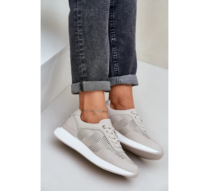 Kožené Sportovní Boty Tenisky Dámské model 21686175 Béžové - S.Barski