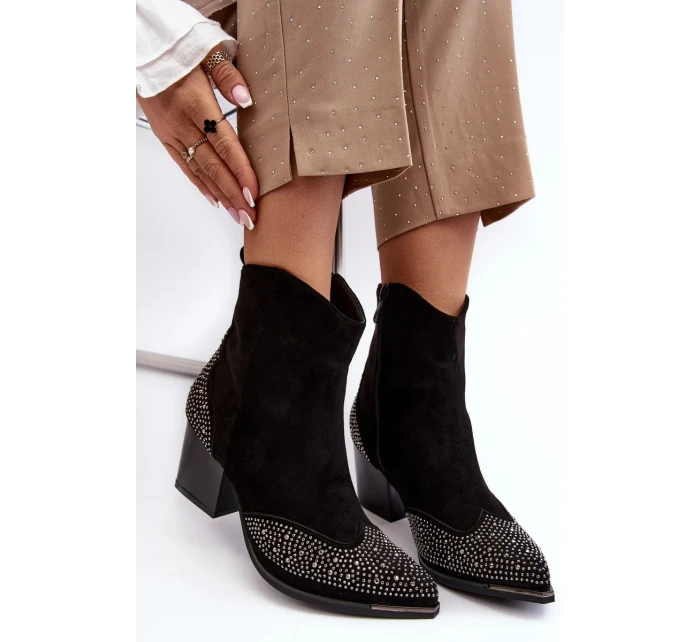 Dámské zdobené kovbojské boty na vysokém podpatku černá Eleduana
