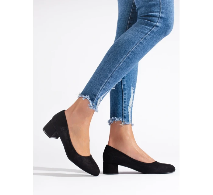 Luxusní  lodičky dámské černé na plochém podpatku