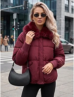 Kurtka damska zimowa pikowana z futerkiem bordowy model 22404716 - FashionStreet