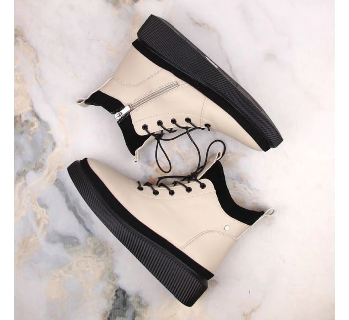 zateplené kožené boty na platformě W model 21307447 beige - FILIPPO zateplené kožené boty na platformě W model 21307447 beige - FILIPPO