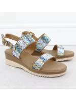Dámské sandály na podpatku modré pletené Potocki 45302